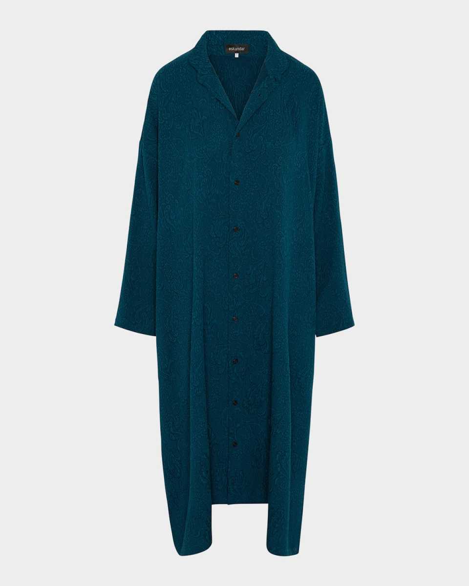 Damask Cloque Wide A-Line Double-Stand Collar Shirtdress